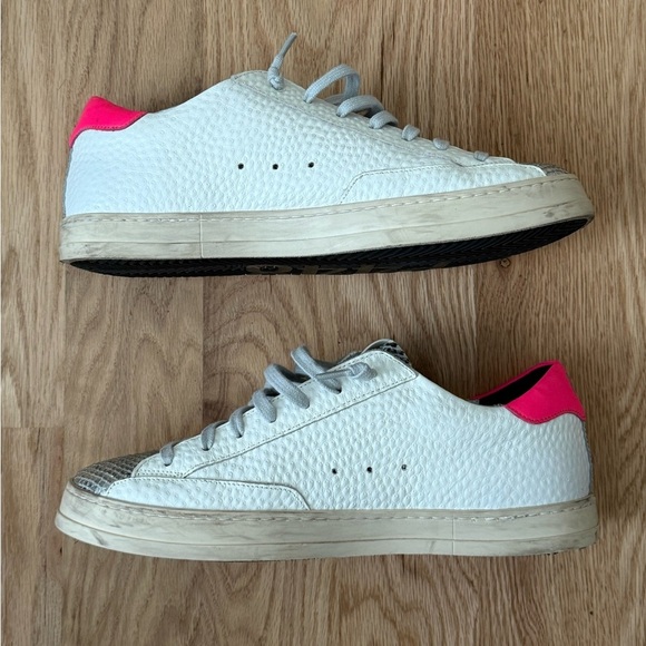 P448 John Lace-Up Low-Top Leather White Pink Silver Sneakers Size 42 / 11.5-12 - Picture 14 of 15